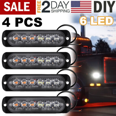 4Pcs 6 LED Safety Warning Flashing Light 12V-24V Hazard Caution Lights for Truck