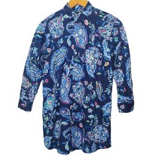 Lauren Ralph Lauren Shirt Dress Small Navy Blue Paisley Button Up Preppy