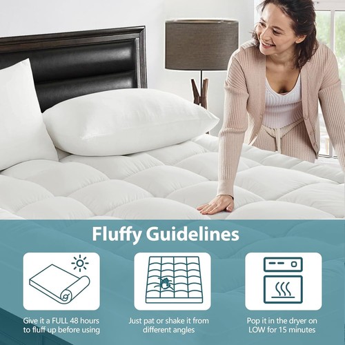 Extra Thick Bamboo Overfilled Mattress Topper Matress Protector KS/Double/Queen - Picture 6 of 15