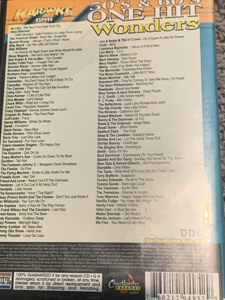 Chartbuster karaoke cds with lyrics 50’s And 60’s One Hit Wonders 100