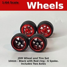 Black/Red Ring 6 spoke Real Riders JDM Classic Wheels  for 1/64 for Hot Wheels