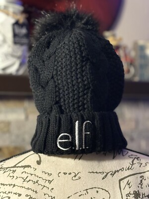 ELF Cosmetics, Cable Knit Skully, Elf Cosmetics Black Pom Pom Beanie, Super Cute