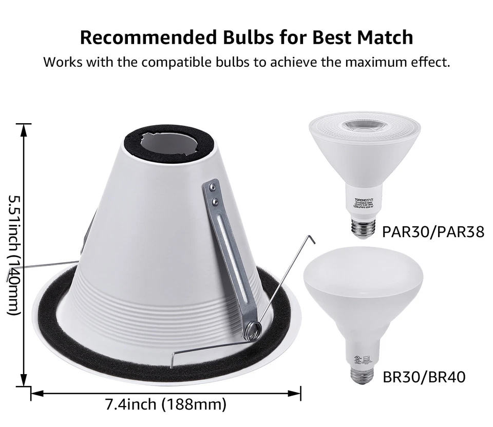 6 Inch Recessed Can Light Trim, White Air Tight IC Rated Baffle Trim, Pack of 6 - Image 4 of 4