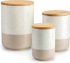 Vancasso SABINE Beige Canister Sets Food Storage Jars Ceramic with Lids Set of 3