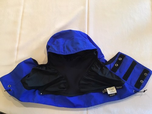 Giacca e cappuccio parka vintage anni '90 Marmot Mountain Works taglia S blu reale nero - Foto 13 di 17