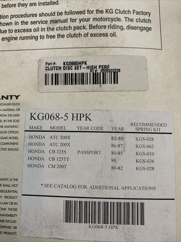 KG Clutch Disk Kit High Performance KG0685HPK HONDA AT 200 CB125 CM200T - Picture 3 of 3