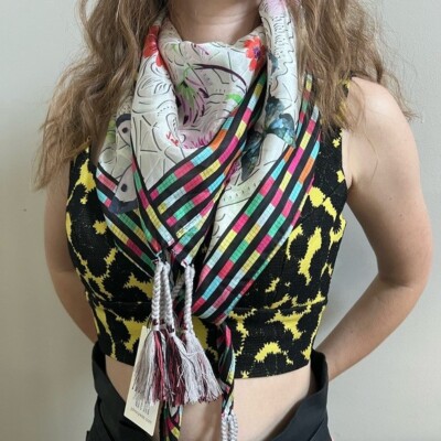 Johnny Was 100% Silk Butterfly Tassel Scarf Johnny Was Mitchie Butterfly Black Scarf Flower Silk Pink  main image 4