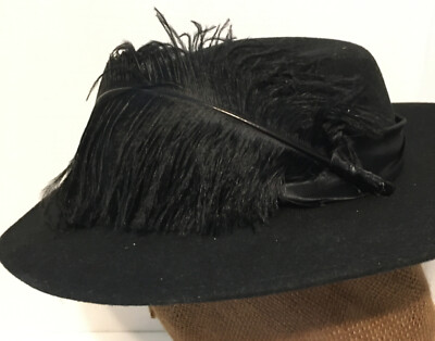 Vintage Hat MICHAEL HOWARD 100% Wool Black Feathered w  display picture 2