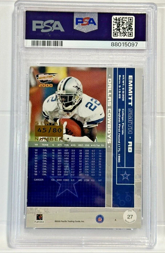2000 Pacific Revolution Emmitt Smith #27 SILVER 45/80 COWBOYS PSA 7 POP 2 LC6 - Image 4 of 4