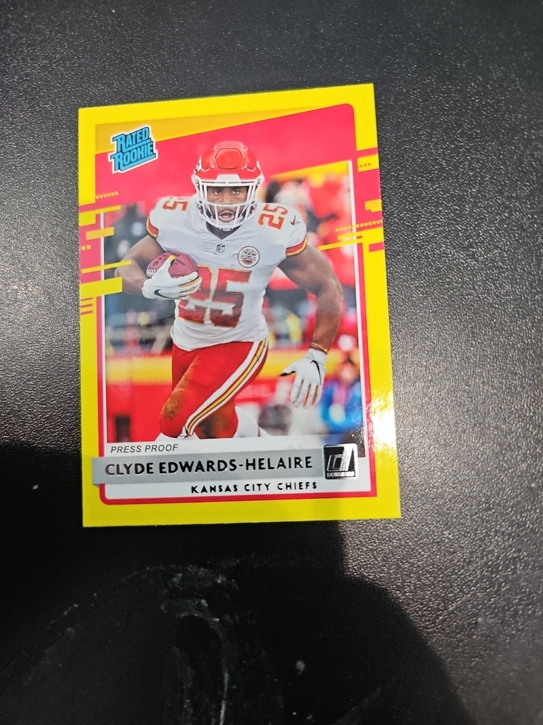 2020 Donruss Press Proof Yellow #321 Clyde Edwards-Helaire ROOKIE BK$100