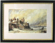 Original Nineteenth Century Watercolor of Elm Hall by Joseph August Knip