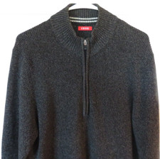 Izod Sweater Mens Pullover 1/4 Zip Size Large Ribbed Gray Black Logo Cotton