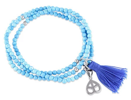 Pulsera Amour Plata Esterlina Corazón Dije Teñido Howlita Cuentas Borla Azul - 20"