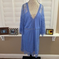 NWT Boohoo Plus Lace Insert Bell Sleeve Mini Dress Size 20 Powder Blue