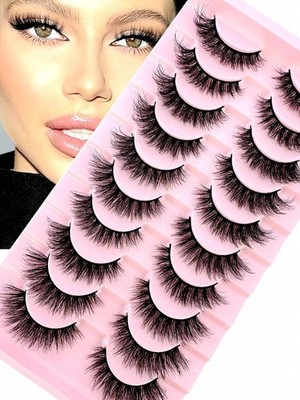10 Pairs Black Natural Looking Fluffy D-Curl 3D Thick Long False Eyelashes