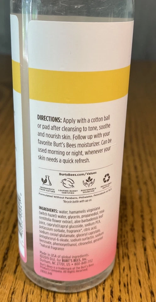 NUEVO Tónico calmante Burt's Bees bruja hamamelis y rosa sin alcohol 12 OZ Foto 2 de 4