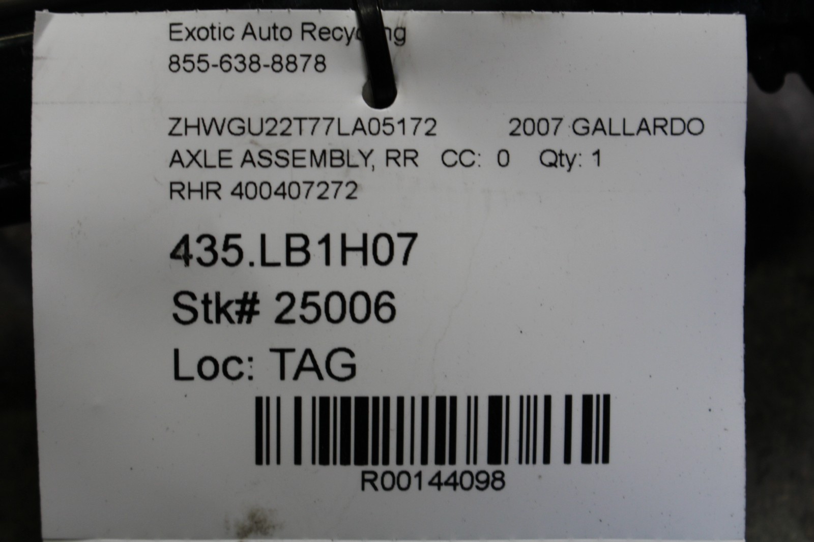 04-08 Lamborghini Gallardo, RH, Front Axle Shaft, Used, P/N 400407272