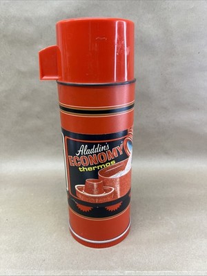 Vintage ALADDIN ECONOMY Thermos Bottle No. 43B Quart Red NOS Label