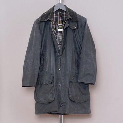 Barbour Border Waxed Jacket Mens Small Blue Vintage A205 C 36 Rain Coat Country