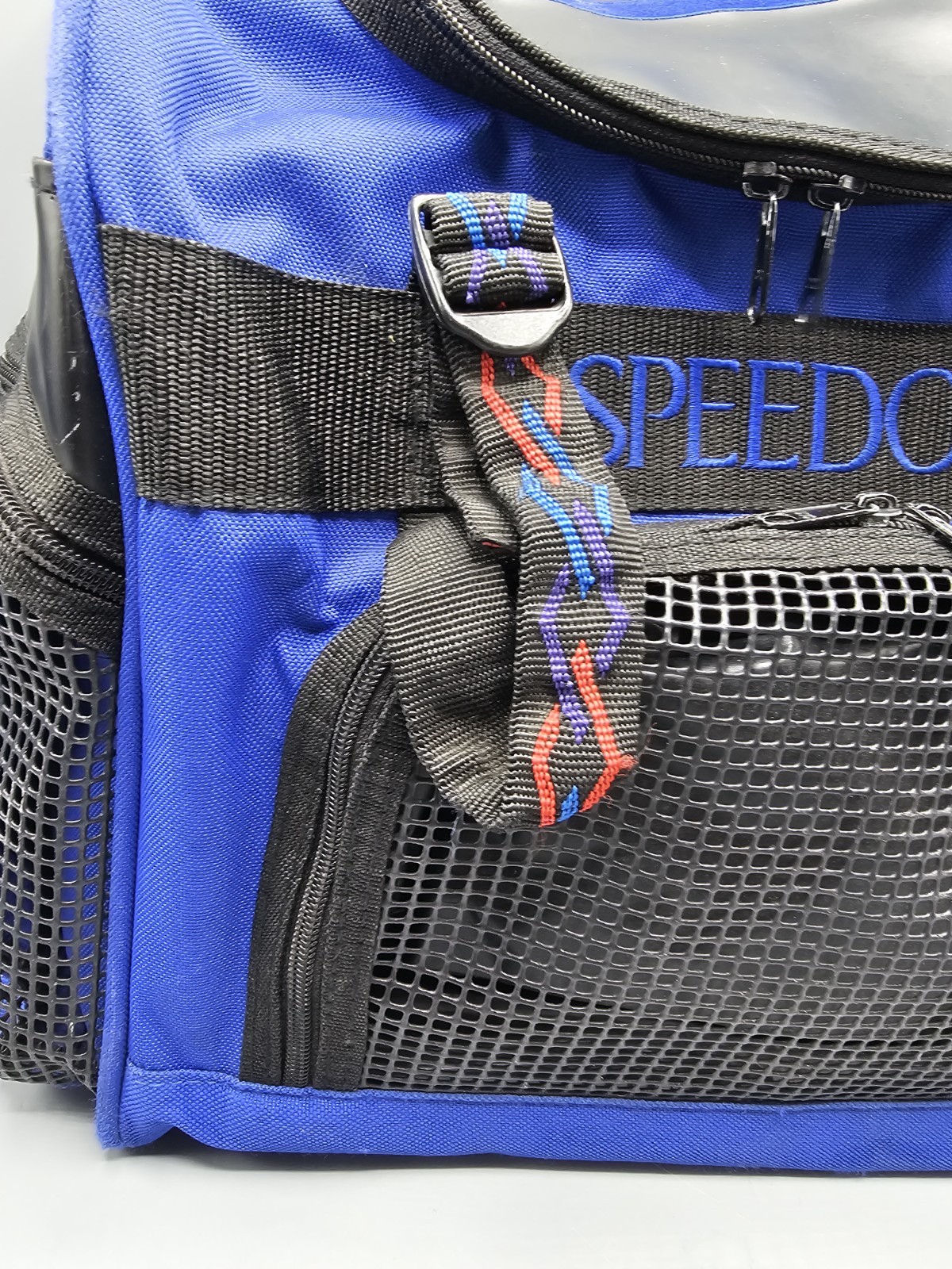 Vintage 90s  Speedo Large Blue Backpack Book Bag Swim Bag Sports Tribal Straps