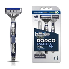 DORCO Pace Pro 4 Disposable Razors, 3 pack - Long Lasting 1 Count (Pack of 3) 