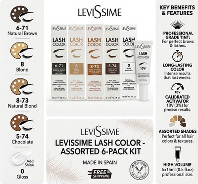 Levissime eyebrow dye set - 5 NEW shades + oxidizer cream 1.8% 20ml