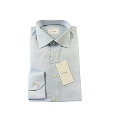 ETON Curent Slim White Blue Checked Cotton L/S Button Front Slim 15.5/39 NWT