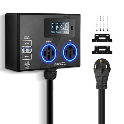 NEMA Splitter for Dryer and EV NEMA 14-50P 2x 14-50R 3.4'' LCD Screen ETL