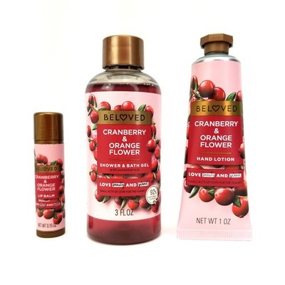Beloved Set Cranberry & Orange Flower Shower & Bath Gel, Hand Lotion, Lip Balm