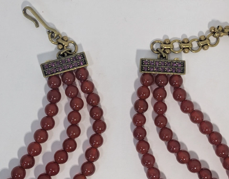 ** (NOS) Collar de cristal con cuentas de cornalina roja Heidi Daus con dije de gota AO-56 Foto 3 de 4