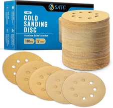 S SATC 100PCS 5 Inch Sanding Discs 60/80/120/150/220 Grits Gold Sanding Discs Ho