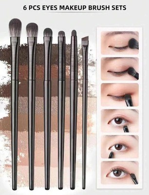 6 Stück hochwertige weiche Borsten Lidschatten Blending, Verschmieren, Eyeliner Pinsel Set