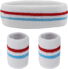 Striped Sweatband Set Sports Headband Wristband 1 Headband and 2 Wristbands Se