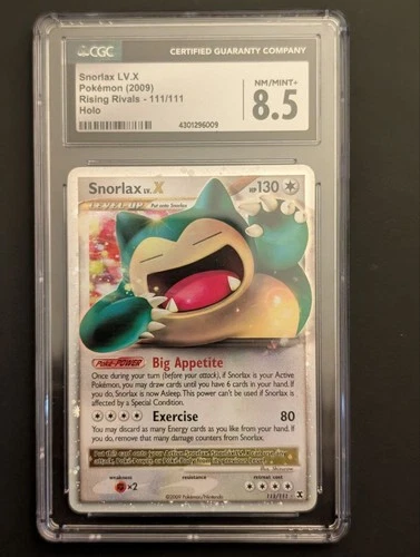 CGC 8.5 Snorlax LV.X 111/111 NM/MINT+ Rising Rivals 2009 Holo Pokemon Card