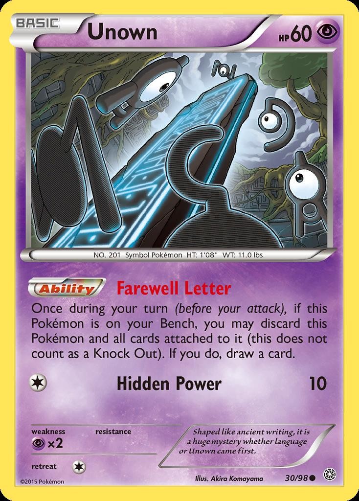 Pokemon Unown (30/117) Ancient Origins LP REVERSE HOLO