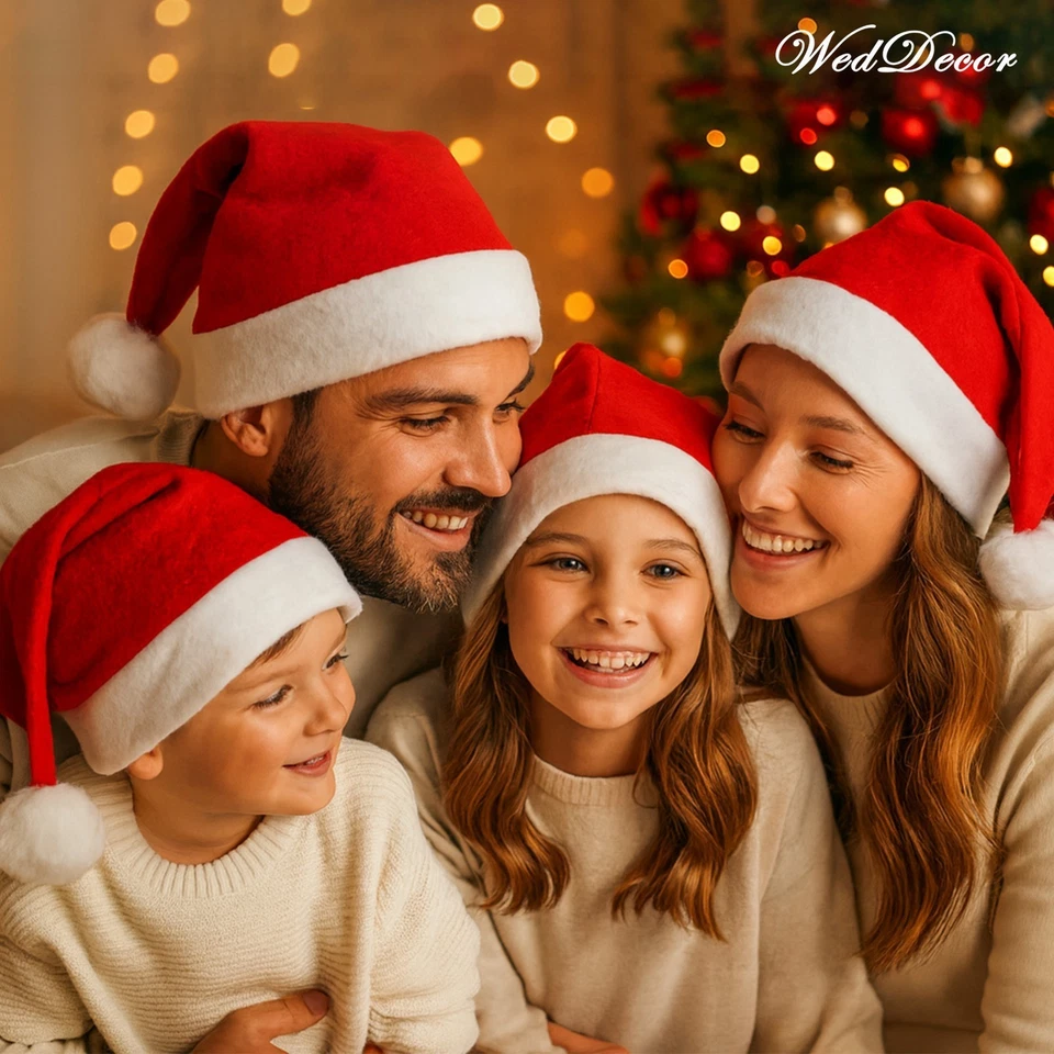 Gorro De Santa Rojo Navidad Terciopelo Fieltro Para Adultos Disfraz Fiesta - Imagen 3 de 4