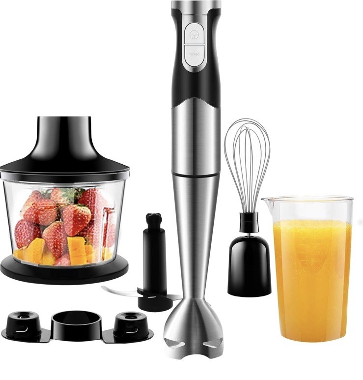 Frullatore a Immersione 1200W 6in1 Acciaio Inox Tritatutto Turbo