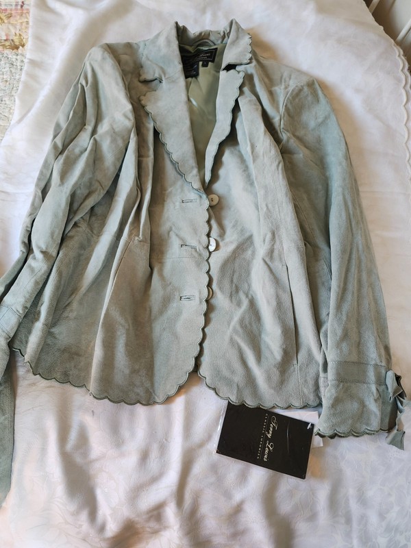womens leather jacket skirt set sage color new