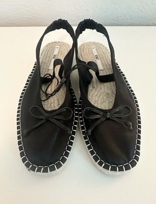 Women ZARA Black Satin Effect Slip-on Espadrilles Flat Mule Shoes US 9 EU 40 NEW
