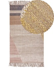 Tapis Marron en Jute 80 x 150 cm Fait à la Main avec Franges Motif Géométrique S