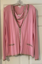 ESCADA Pink Knit Sequined Trim Cardigan  Tank Top Set 46 EU