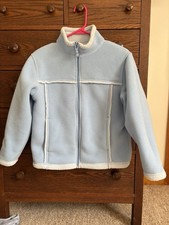 LL Bean Kids Blue Zip Faux Shearling Fleece Coat Jacket Full Zip Sz Med 10/12