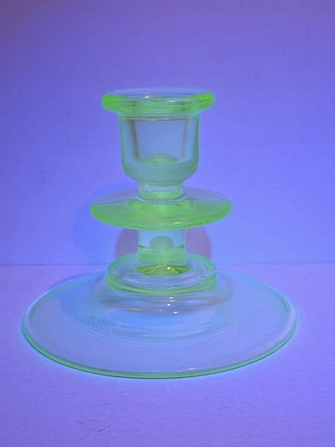 Vintage Green Depression Glass Candle Holder Uranium Vaseline
