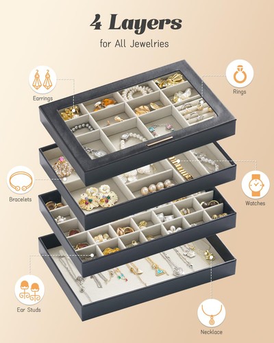 Large Jewelry Organizers and Storage Box, 4 Layers Stackable Jewelry Organize... - Picture 3 of 6