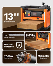 VEVOR 13-Inch 2000W Spiral Cutterhead Thickness Planer - 110V Benchtop
