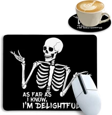 Funny Skull Square Mouse Pad for Desk, Skeleton Gaming Mousepad for Laptop, Stit