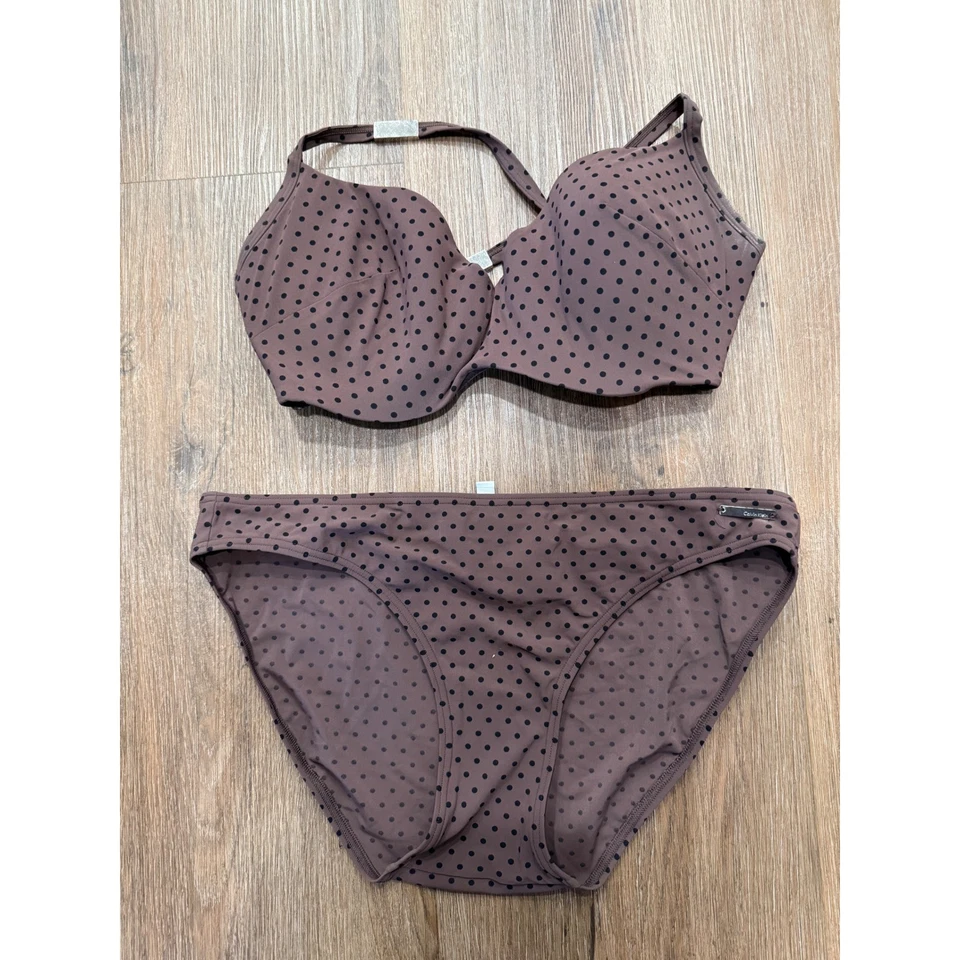 Calvin Klein Traje de baño Marrón Lunares Bikini Conjunto 34D Foto 2 de 4