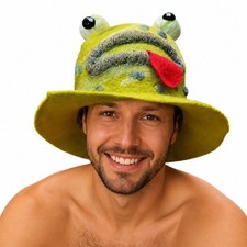 Handmade Frog Sauna Hat Wool Felt Funny Animal Bath Cap Cosplay Adult Unisex