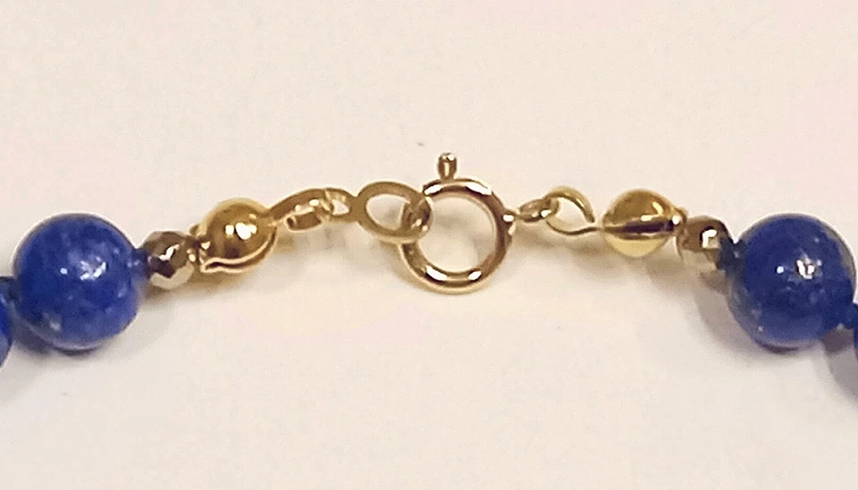 Pulsera Disco LAPISLÁZULI Y ORO 6mm.   Anillo de resorte de oro 14K.  Anudado. LONGITUD PERSONALIZADA Foto 4 de 4