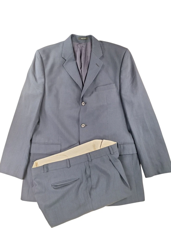 Traje Alfani 100% Lana Azul Oscuro Chaqueta Pantalones Talla 42L (37.5Wx33L) Plisados Puños Foto 2 de 4